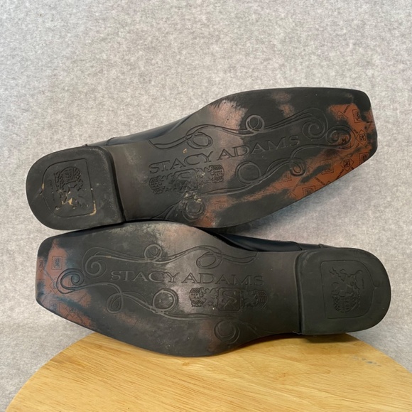 Stacy Adams Size 10M Black Leather Square Toe Slip On Loafer Shoes - Picture 16 of 16